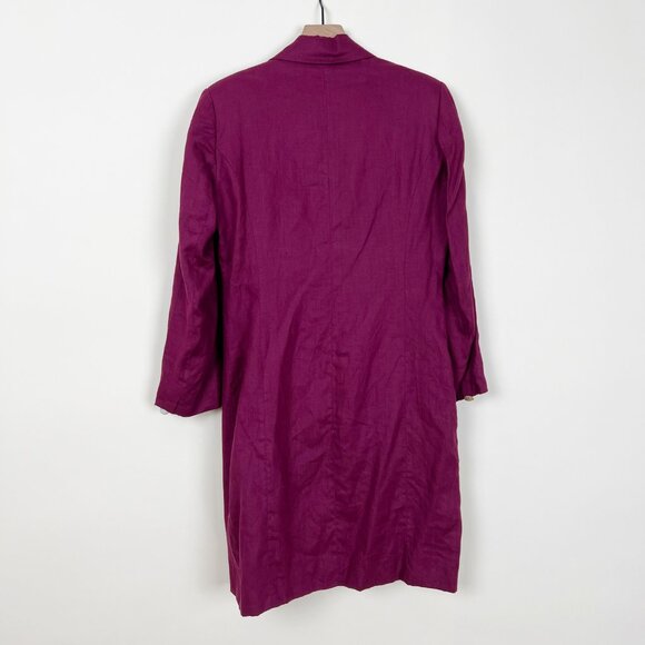 Vintage 100% Linen Pea Coat Light Trench Blazer Jacket Oversized Spring Summer - Picture 8 of 9